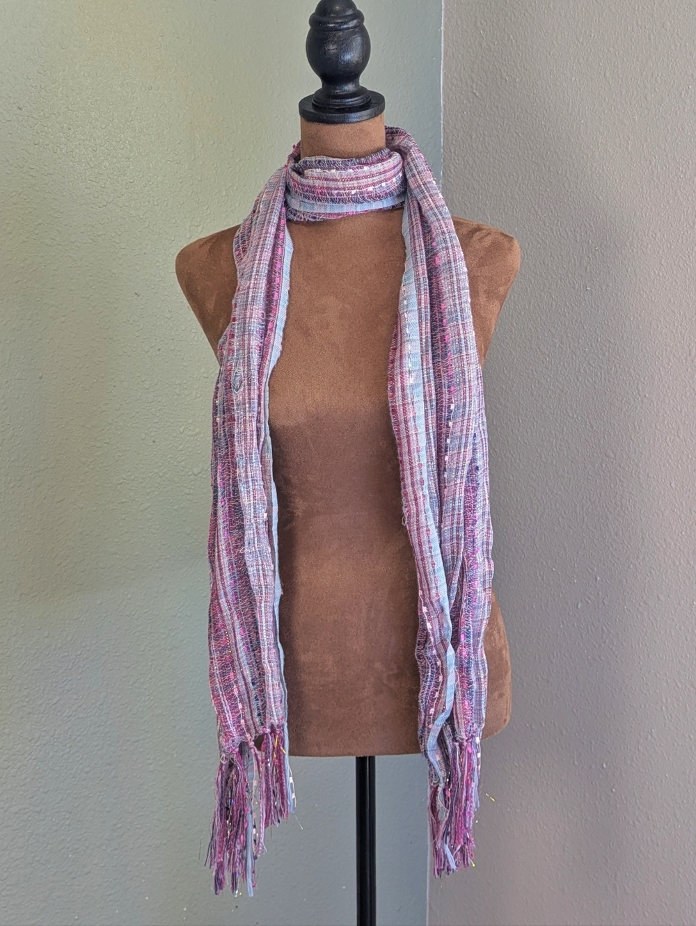 CJ Banks Pink Multi-Stripe Lightweight Fringe Scarf